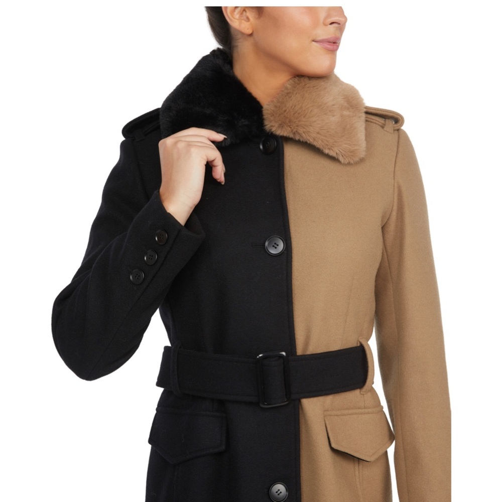 Badgley mischka Rogette Color Blocked Wool Coat